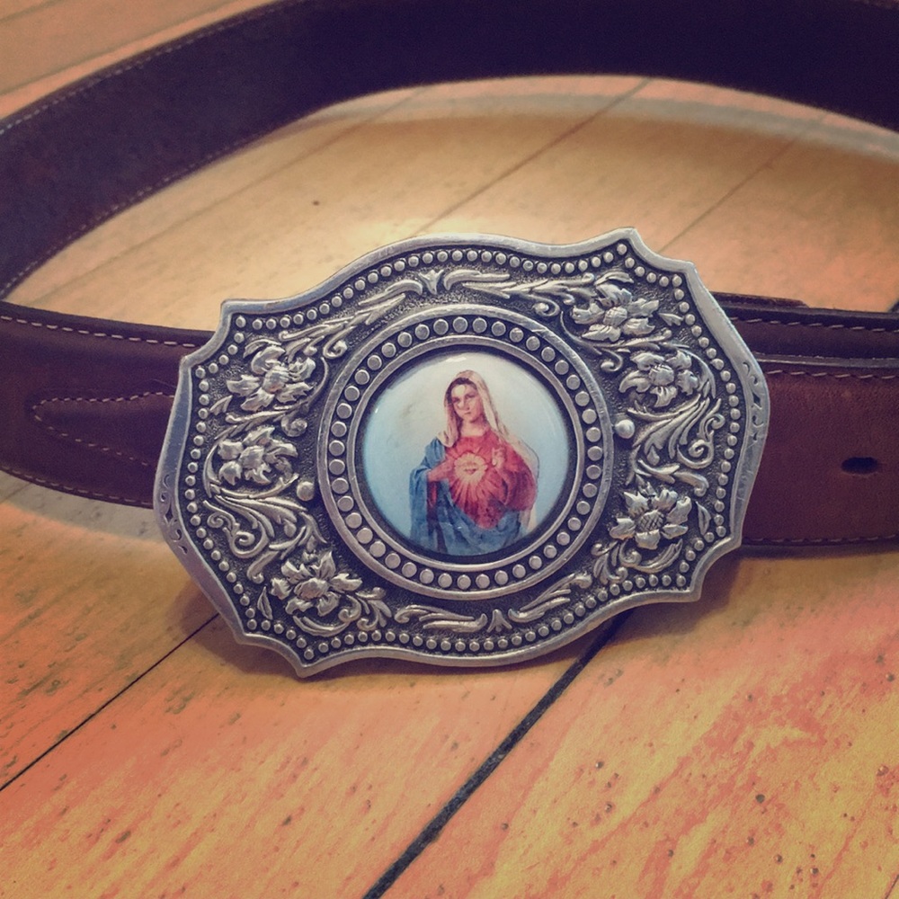 Virgin Mary belt buckle and belt